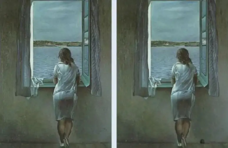 painting of a woman looking out a window