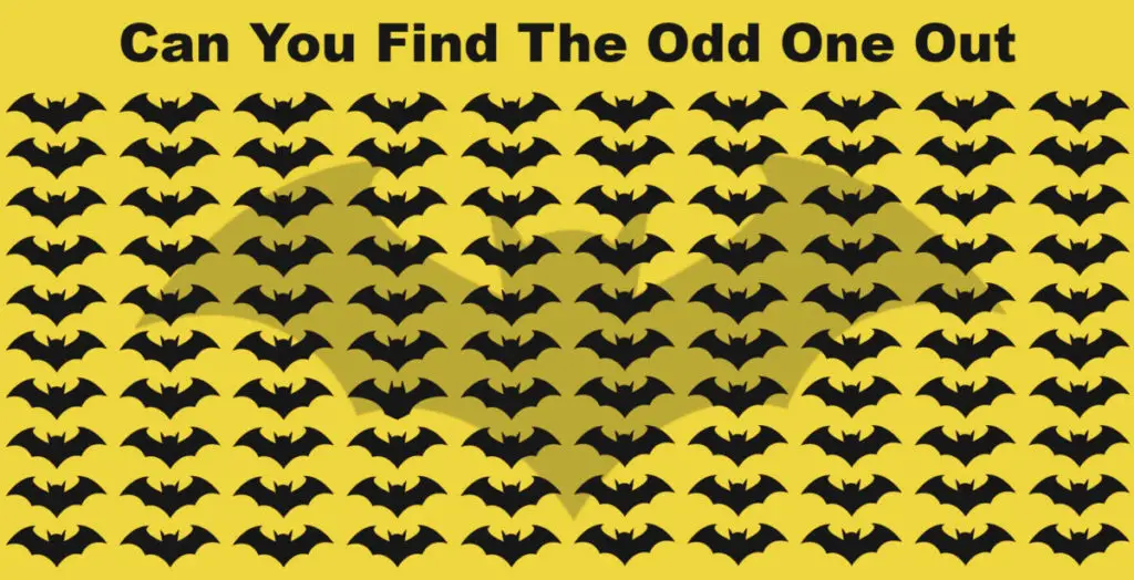 Can you find the odd one out? An image with several cartoon bat silhouettes. One is different from the rest 