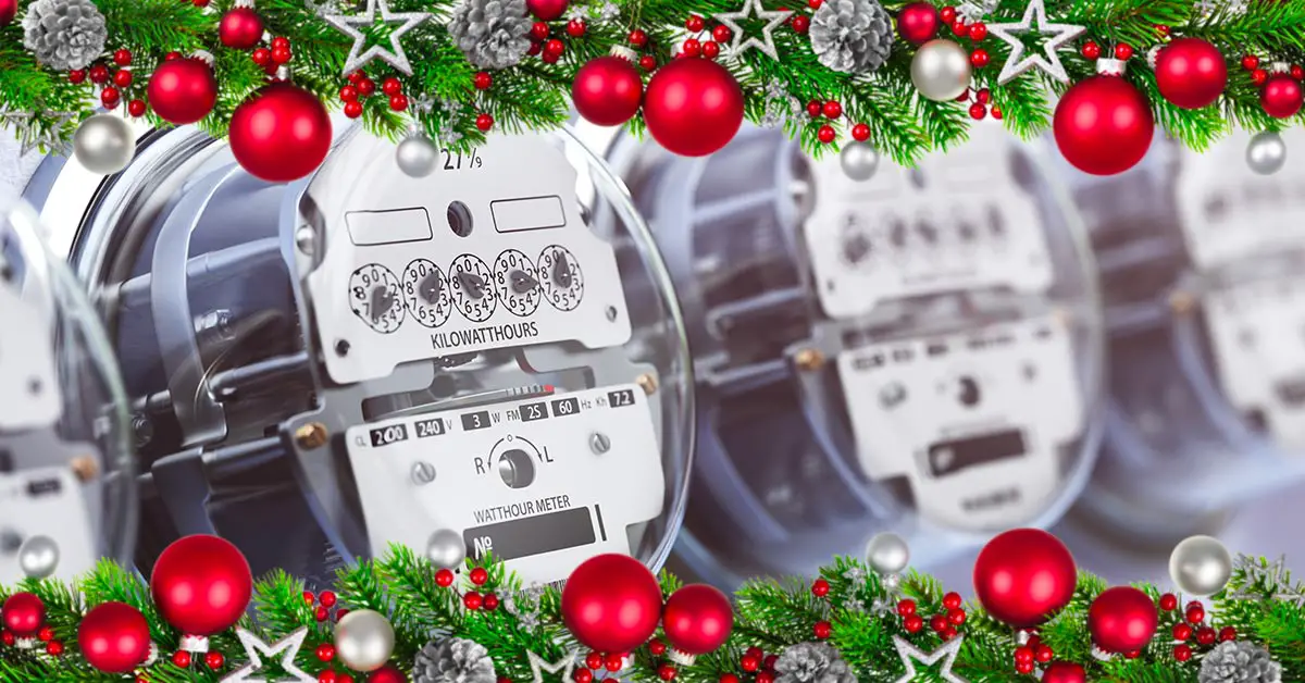 utility meters with holiday garland