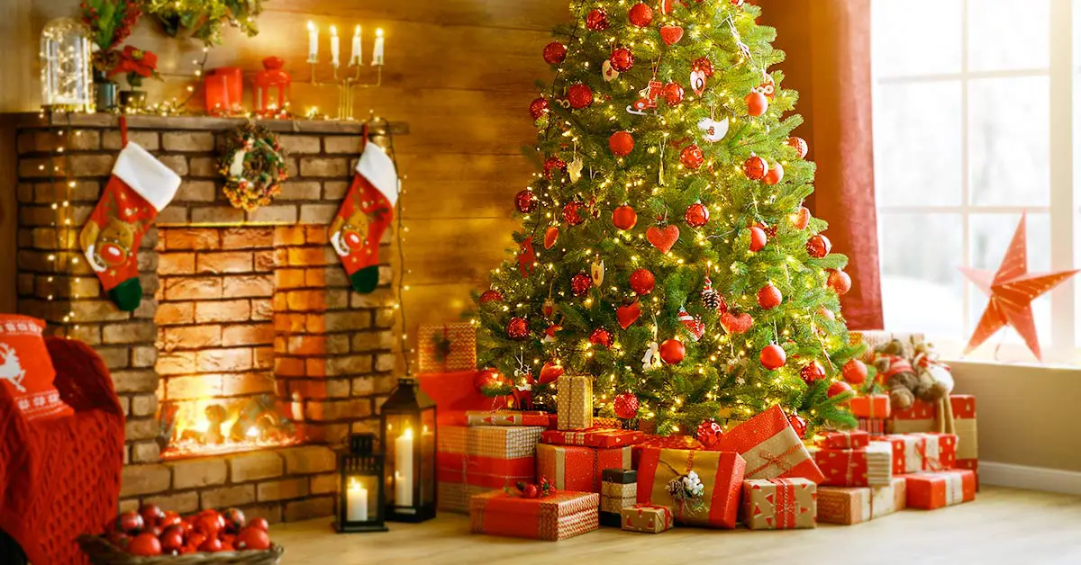 christmas tree near the fireplace