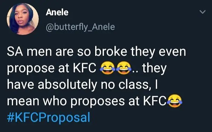 proposing at KFC tweet shame