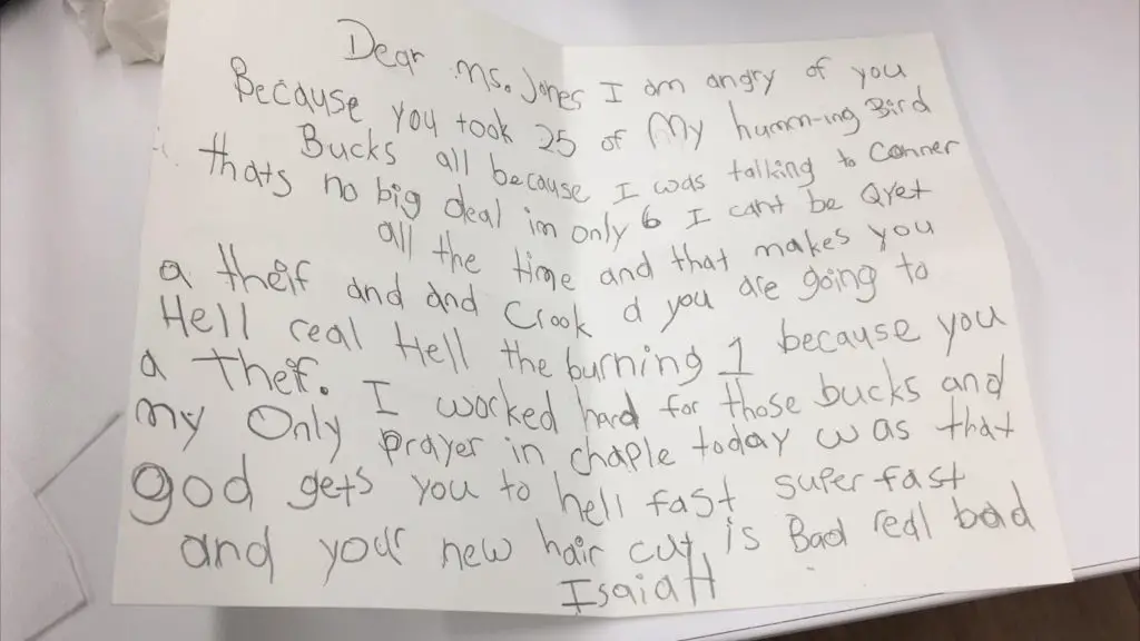 A handwritten letter from a little boy to his teacher