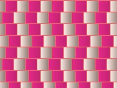 optical illusion. checker pattern of grey white and pink squares. Lines appear diagonal but are actually straight. 