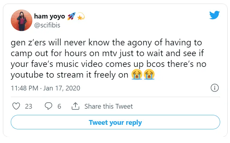 tweet about free streaming and how it was not available to previous generations. 