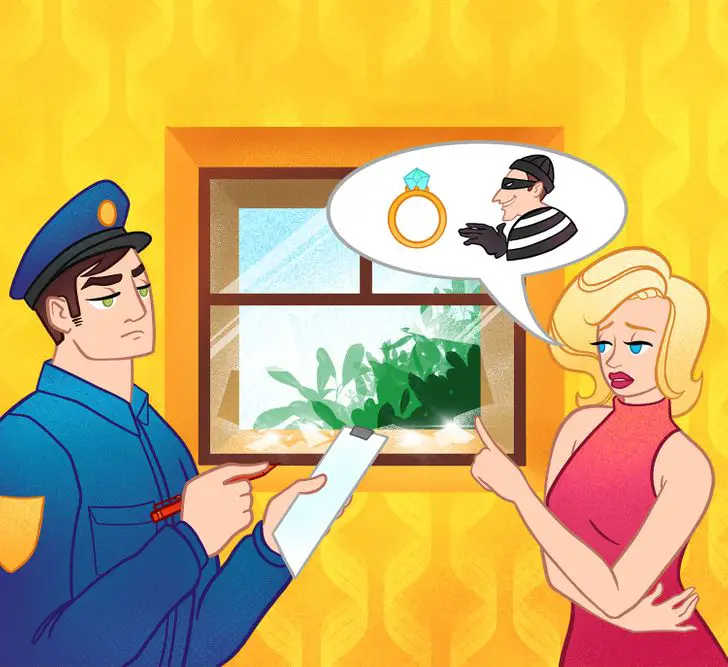 illustration of police officer taking the statement of a woman regarding a robbery 