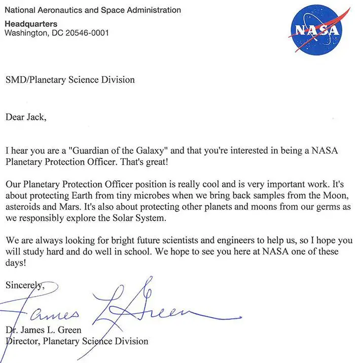 NASA's response letter to 9 year old's job application