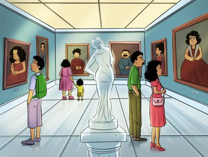 illustration of patrons at an art gallery 