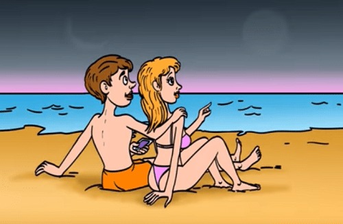 illustration of couple sitting on a beach