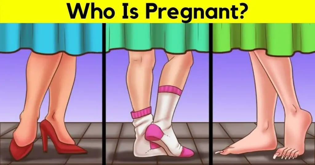 who is pregnant? 3 sets of feet are shown. 