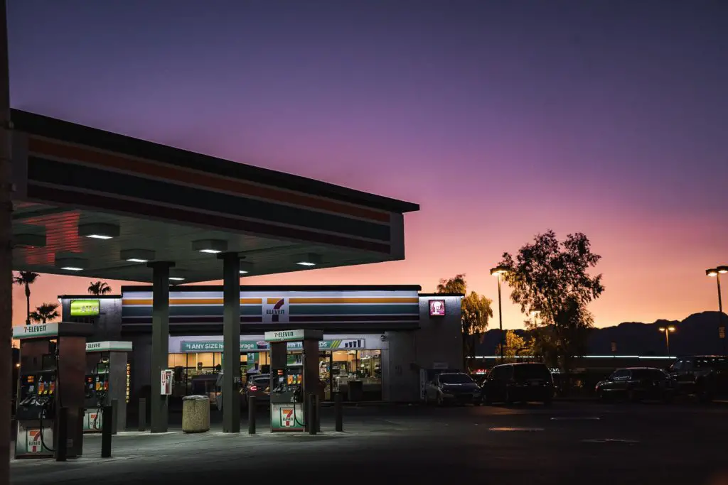 photo of a gas station at dusk