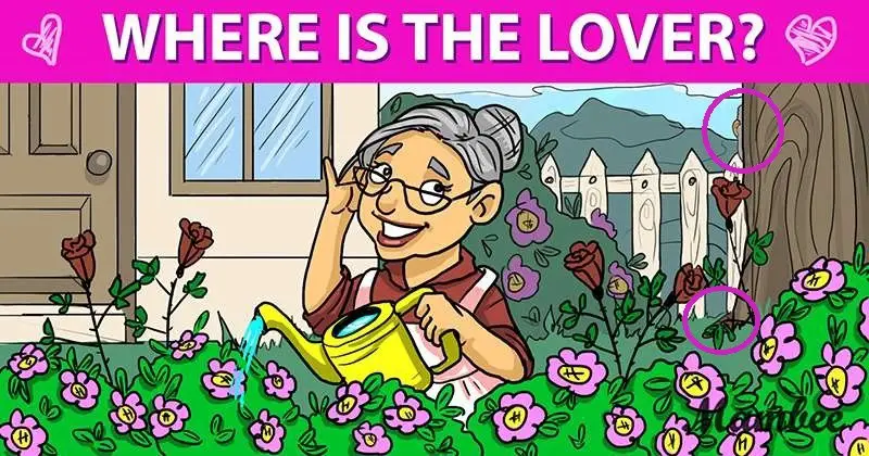illustration of elderly woman watering her rose bushes 