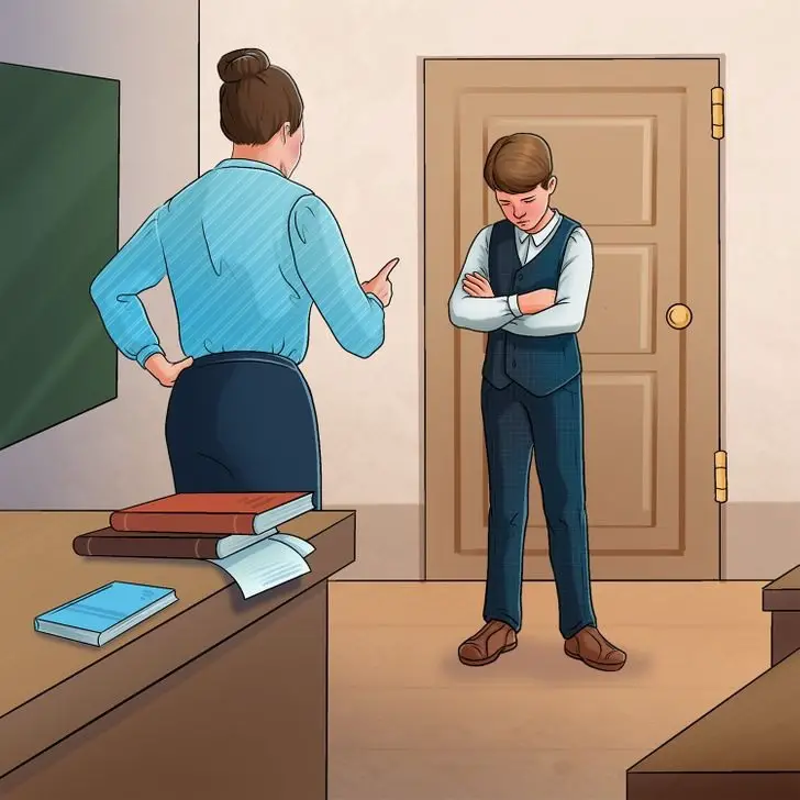 illustration of teacher chastising make student 