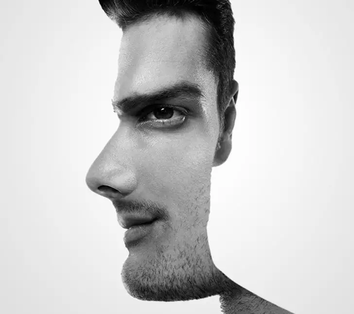 an image that shows both the side profile and frontal profile of a man at the same time