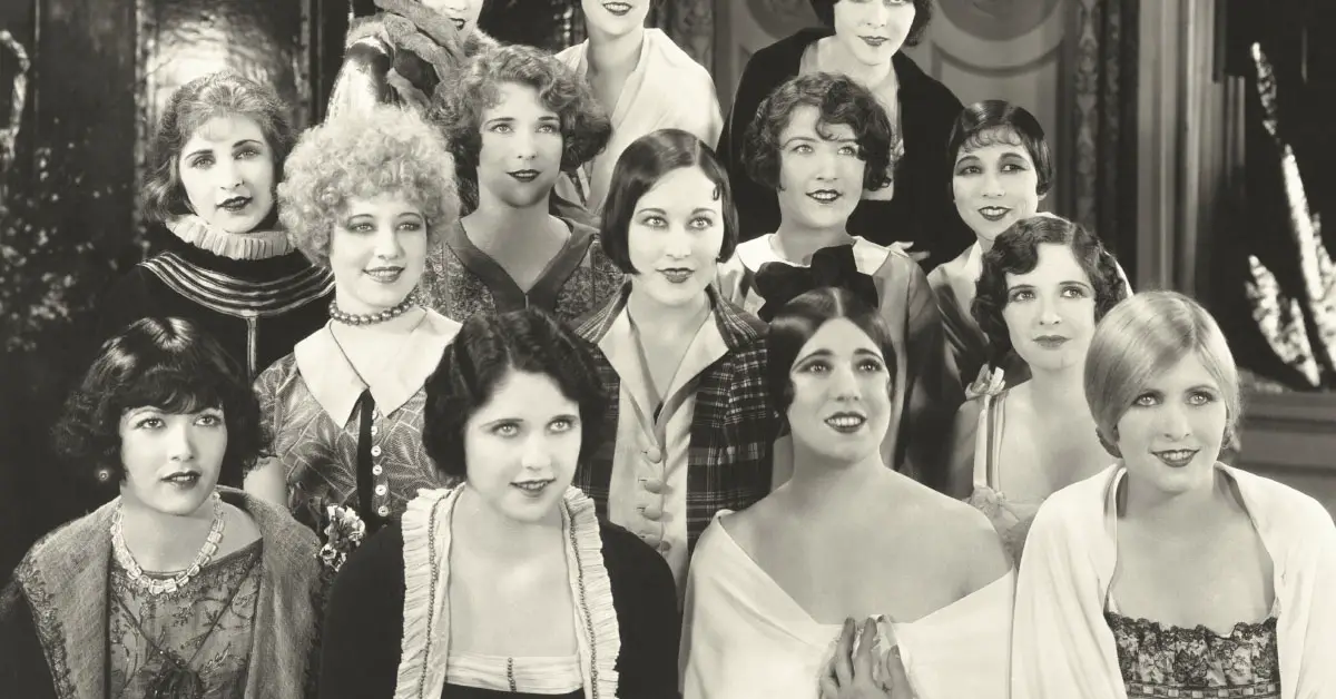 black and white image of a group of women wearing 1920s attire