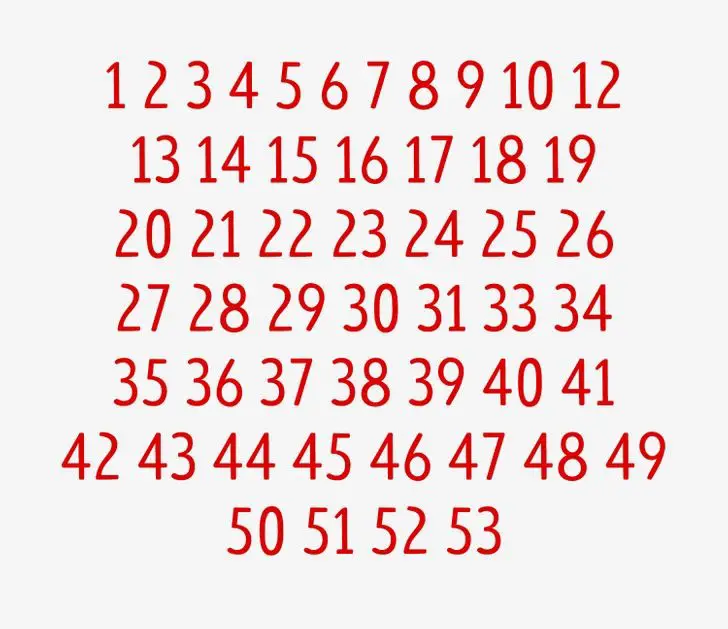 a series of sequential numbers, 2 of which are missing