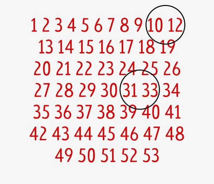 reveal: a series of sequential numbers, 2 of which are missing
