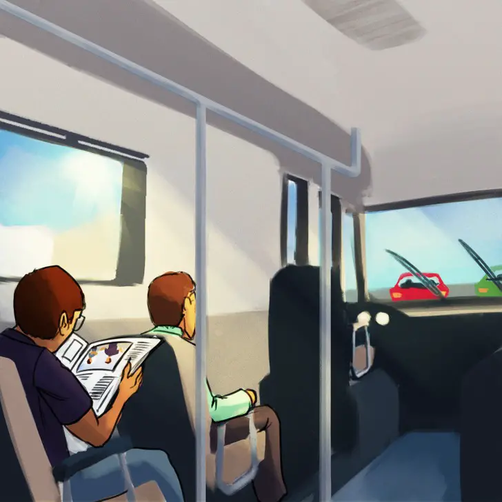illustration: people on a city bus
