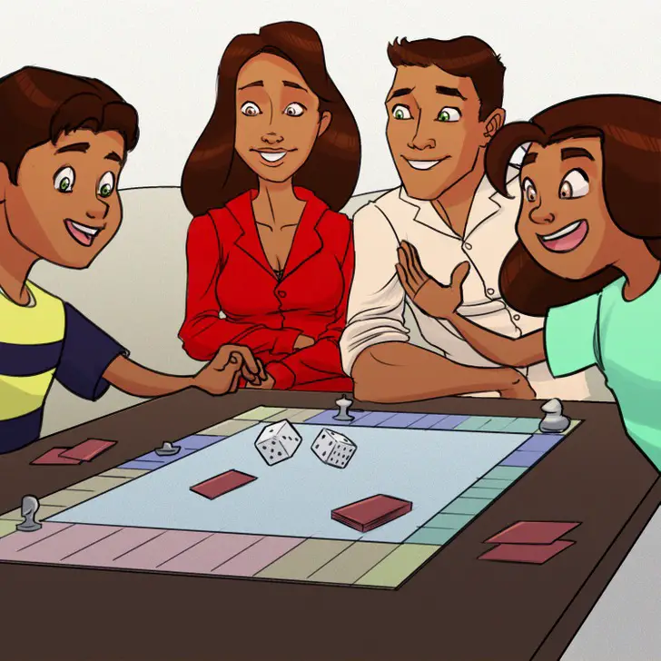 illustration: family playing board game
