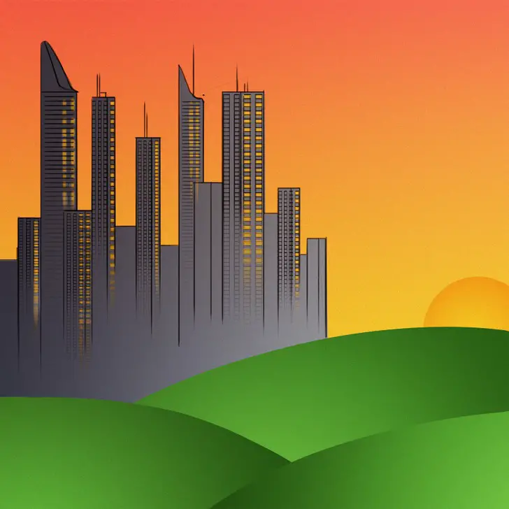 illustration: sunset and sky scrapers 