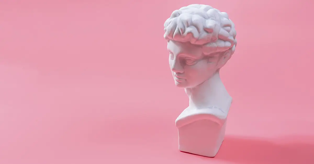 marble bust with pink backdrop