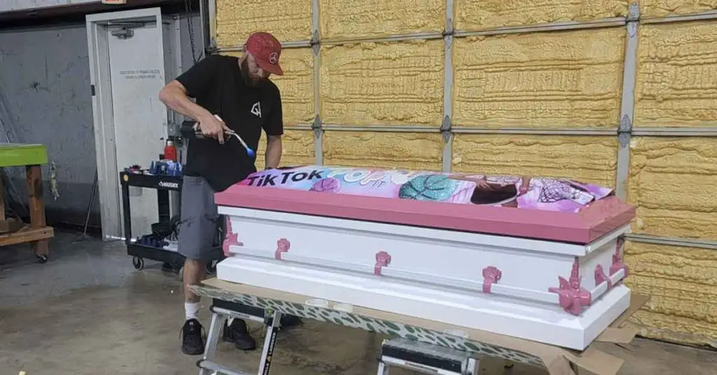 custom casket being made for the victims of the Uvalade massacre 