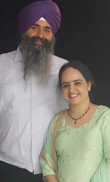 Jaswiender Singh with his wife Ramandeep Kaur.