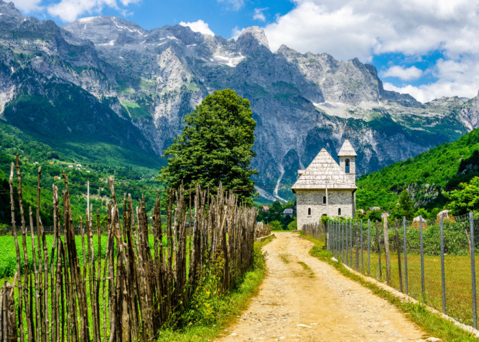 Hiking in the Landscapes of the Valbona Alps around the village of Theth, Albania