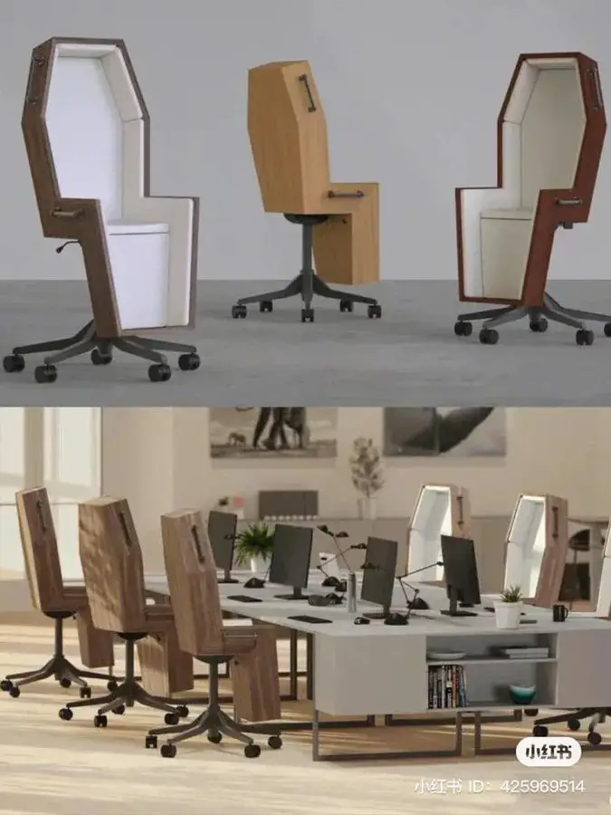 a #D Render of the coffin office chairs 