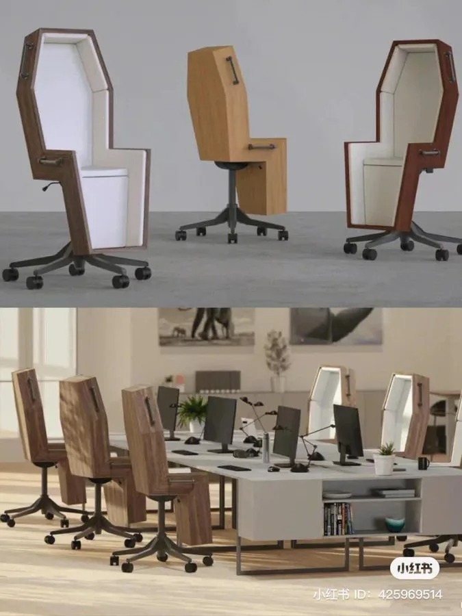 a #D Render of the coffin office chairs 