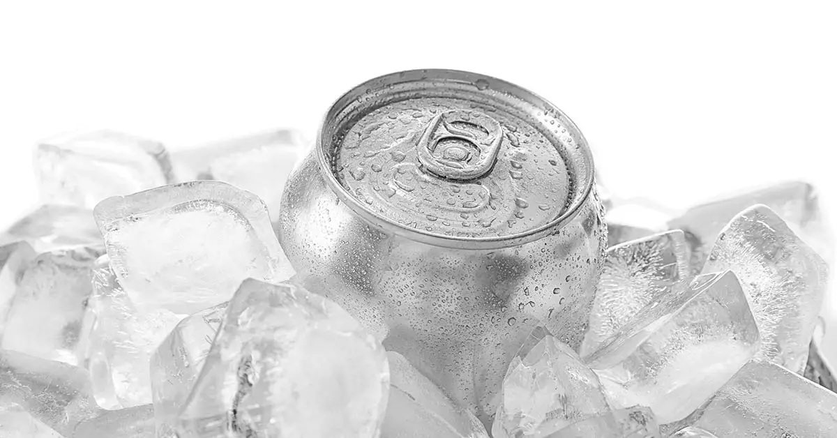 ice cold canned beverage on ice