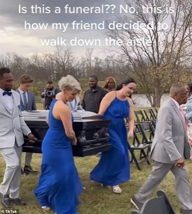 Disrespectful groom goes down aisle in a coffin