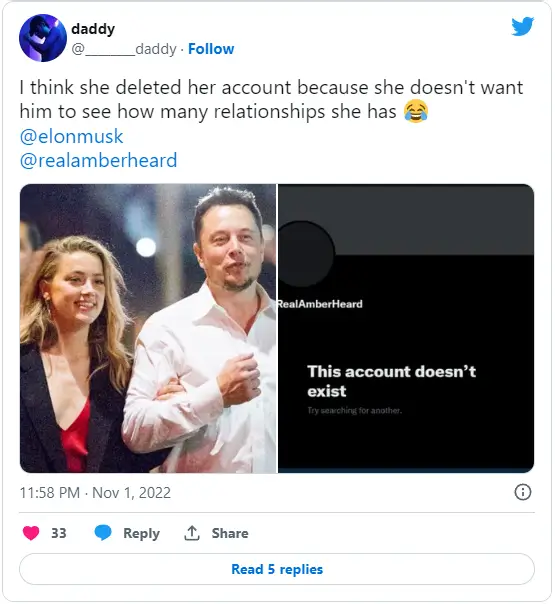Twitter post regarding Amber Heard's Twitter account