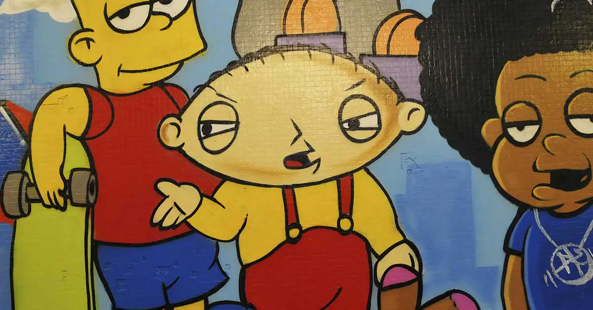 crude illustration of Stewie from Family guy with Bart Simpson in the background