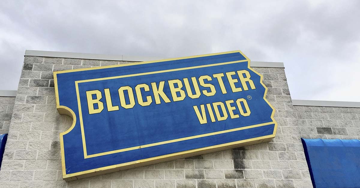Facade of a closed Blockbuster Video