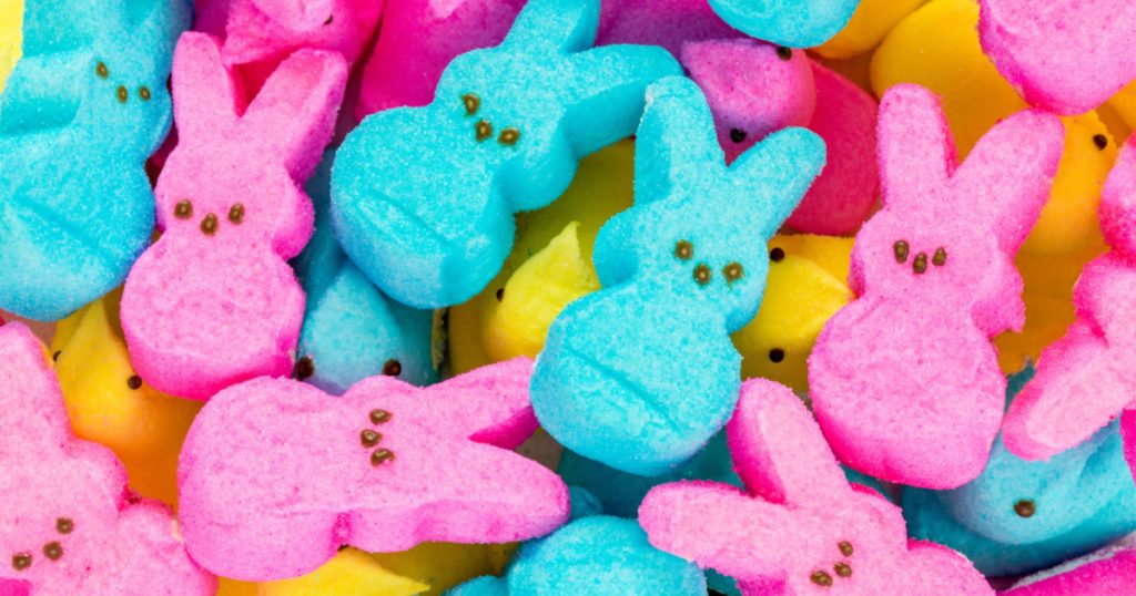 background texture-full frame of colorful marshmallow Easter peeps











ho