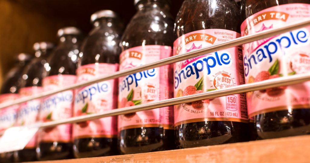 Manila, Philippines - July 2020: Snapple, a brand of iced tea, on display at an aisle in a supermarket.
