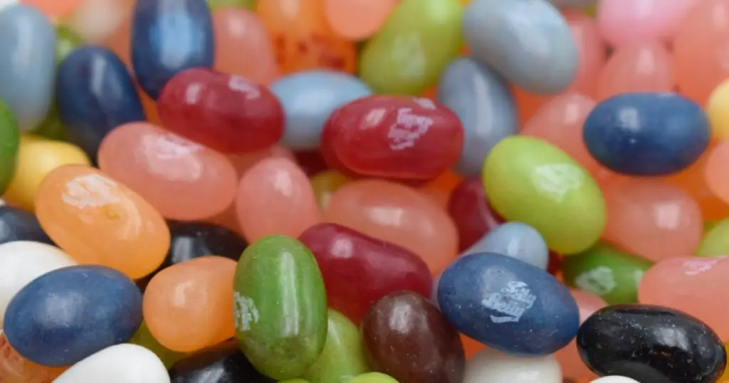 Kongsvinger, Norway 31 march 2023: Jelly Belly jelly beans candy mixtures snacks in a glass bowl serving at party