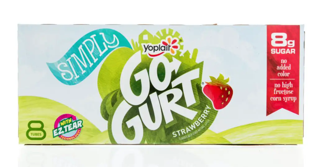 Winneconne, WI - 12 January 2018: A package of Yoplait Simply Go-Gurt in strawberry flavor on an isolated background.
