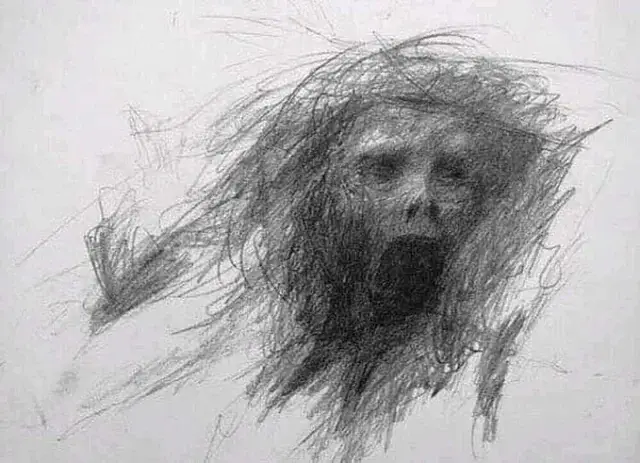 frightening images of screaming person drawing