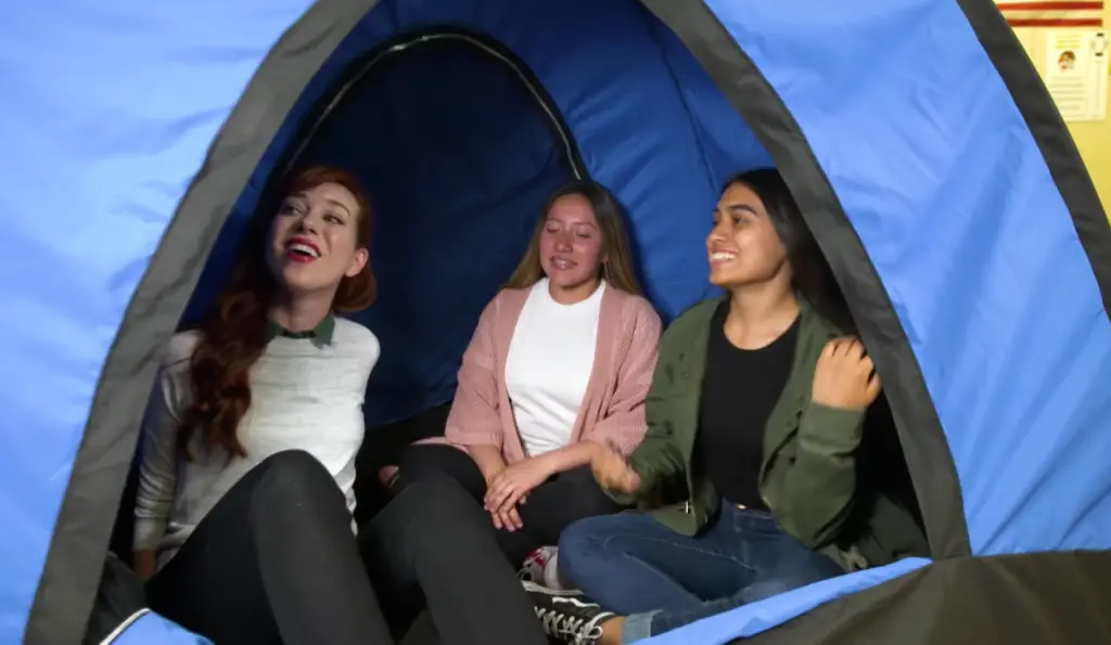 All-Girl Engineer Team inside the solar-powered tent