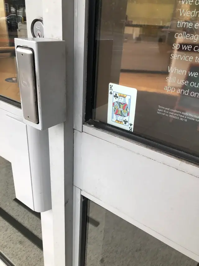 Card in a bank door