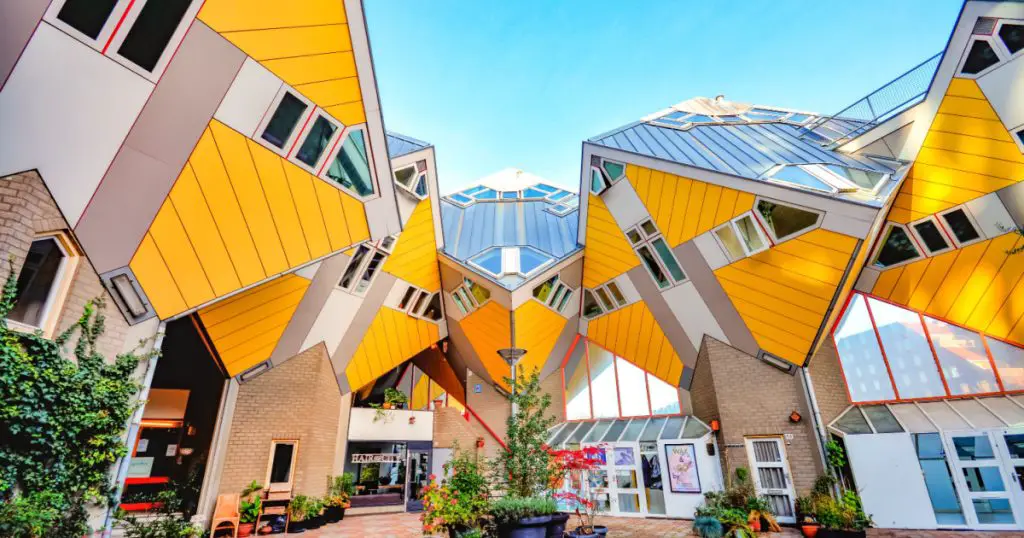 ROTTERDAM, NETHERLANDS - 8 November, 2014 : Cube houses or Kubuswoningen in Dutch are a set of innovative houses designed by architect Piet Blom and built in Rotterdam, the Netherlands.
