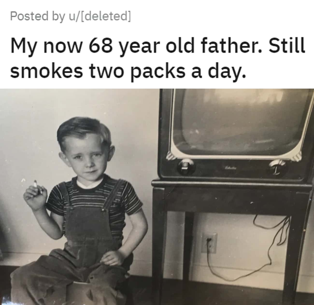 An old picture of OP's father with a cigarette.