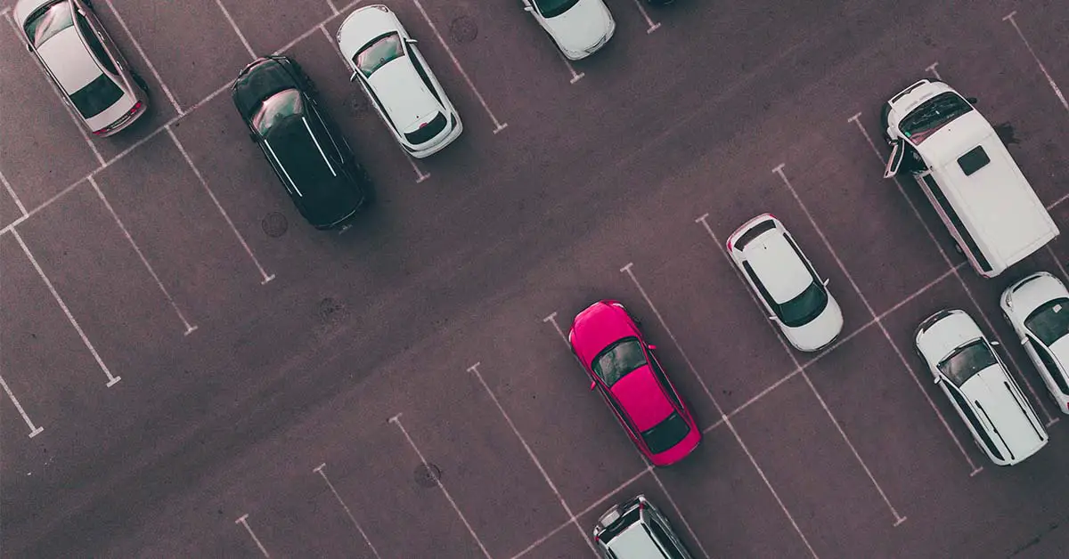 arial view of cars in parking lot