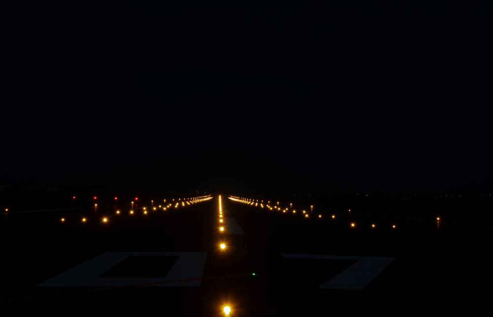 signal lights on the airport runway