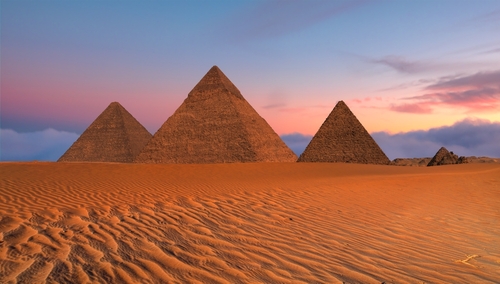 Giza Pyramid Complex at sunset - Cairo, Egypt