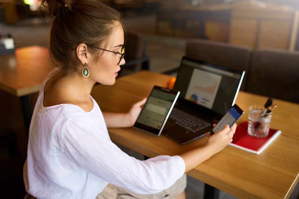 woman sitting at desk