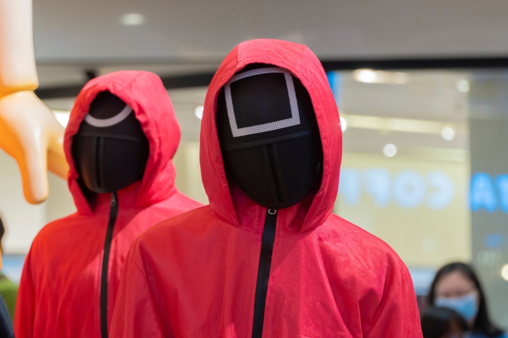 KUALA LUMPUR, MALAYSIA - 24 OCTOBER, 2021 : Guard from Squid Game at the roadshow for the promotion of new Netflix show. Squid Game is a South Korean survival drama television series