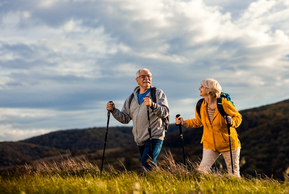 Elderly couple hiking